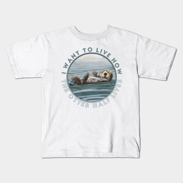 Sea Otter chilling out in the ocean looking cute Kids T-Shirt by davidscohen